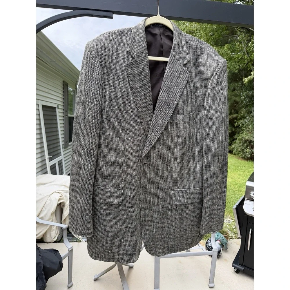 Towncraft Mens 100% Silk Sport Coat Blazer Gray Tweed 2 Button Long.        5284